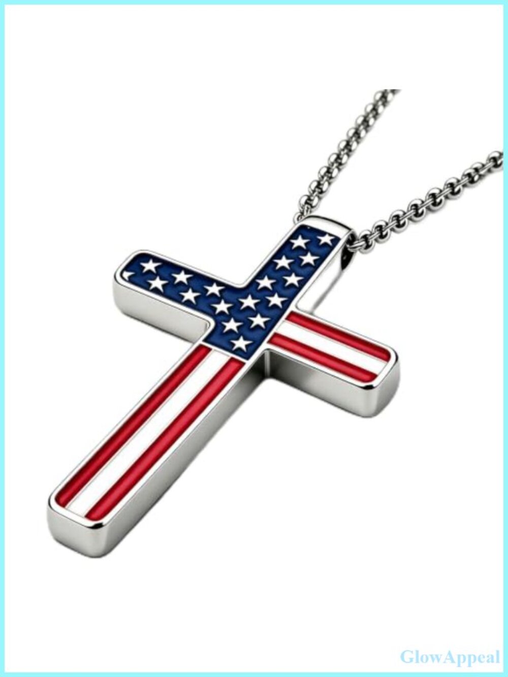 Gold-Tone Cross Necklace American Flag Pendant Patriotic Religious Jewelry
